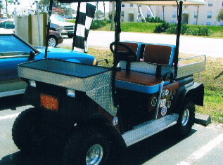 Golf cart with reupholstered seats